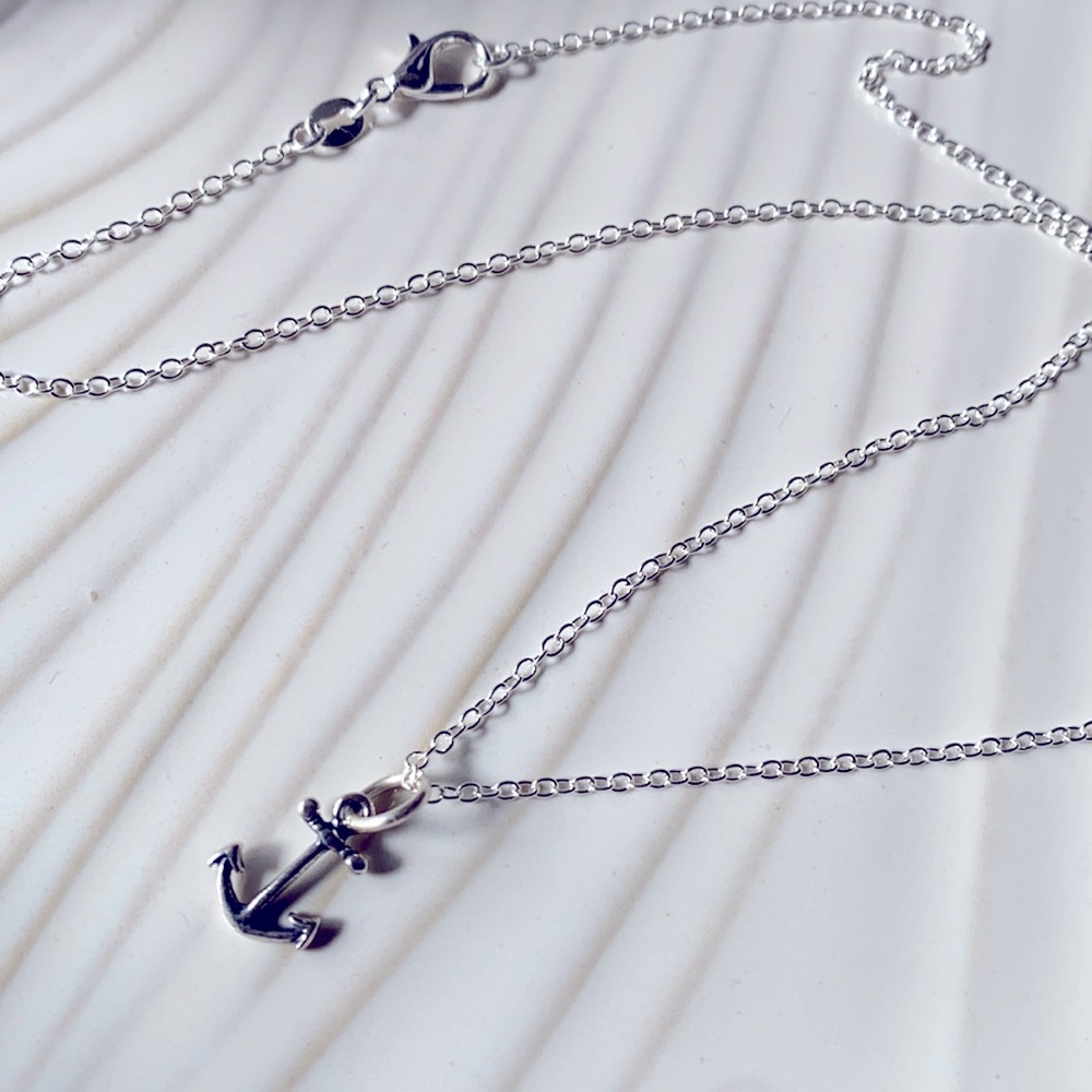 Sterling Silver Anchor Charm and Necklace